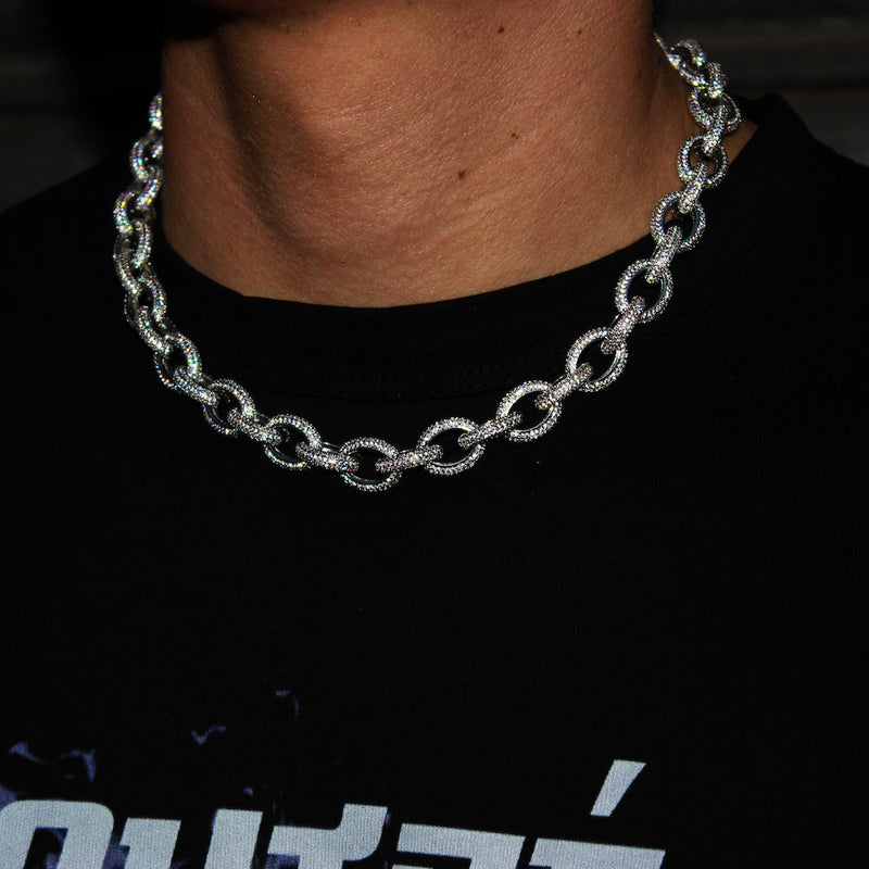 12mm Iced Belcher Chain - White Gold