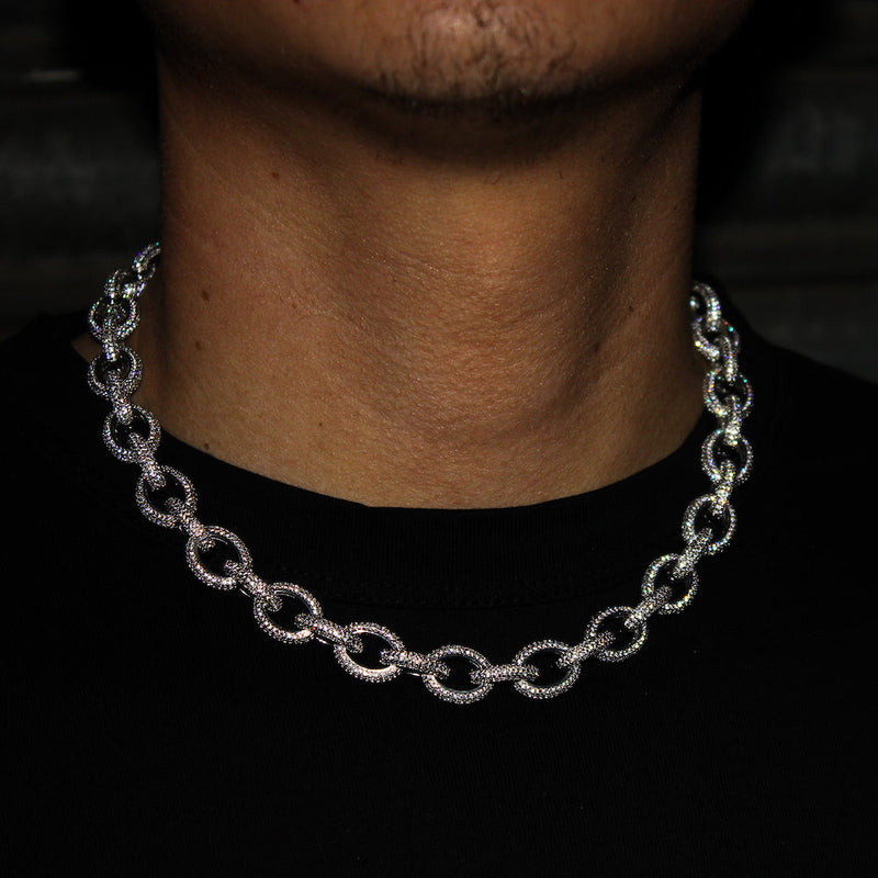 12mm Iced Belcher Chain - White Gold